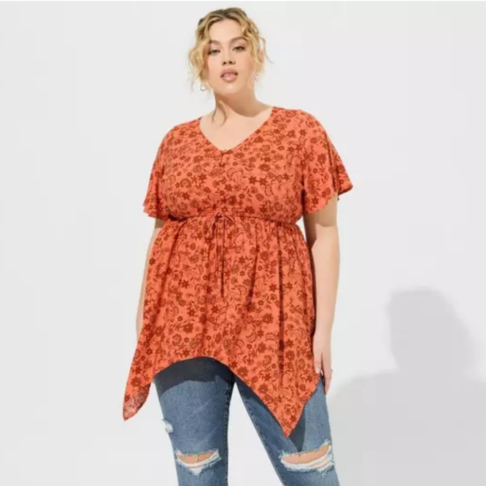 Torrid Babydoll Challis Sharkbite Flutter Sleeve Top Nwt